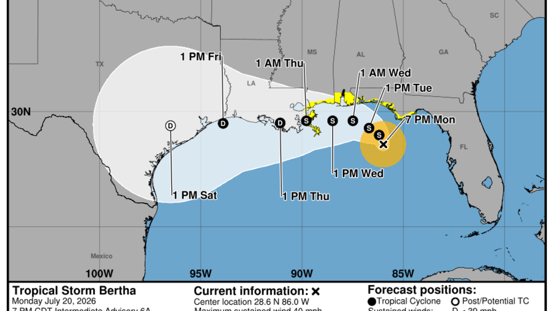 Second tropical storm of the season, Bertha, forms in Florida’s Gulf Coast