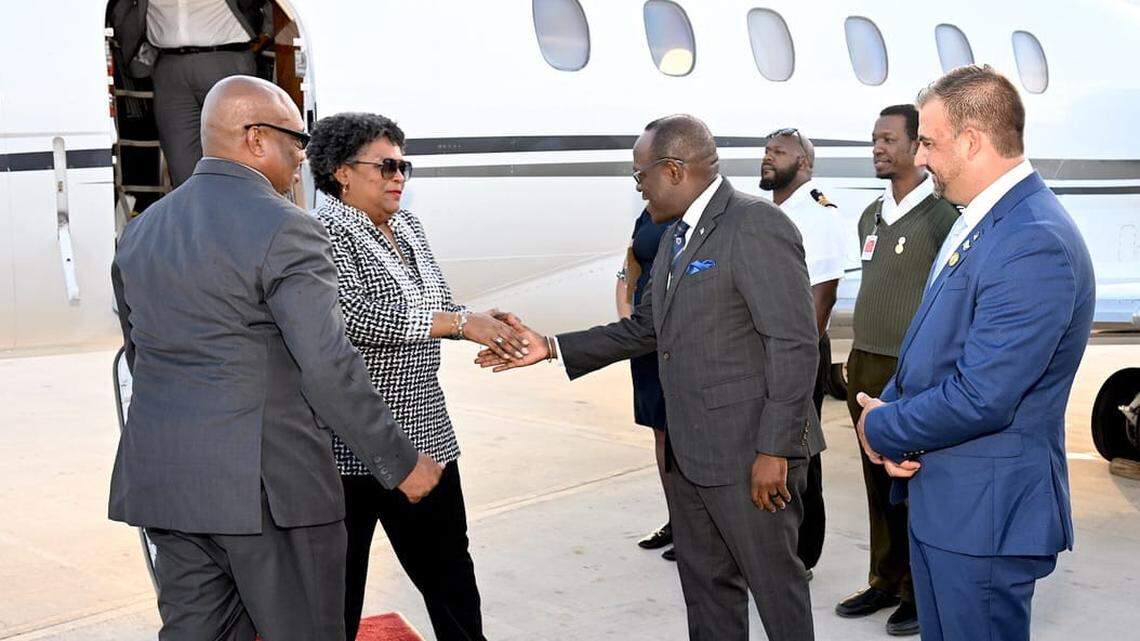 CARICOM leaders arrived in Nassau through the day, June 7, 2023, for meetings on June 8 with US Vice-President Kamala Harris. Pictured is the Prime Minister of Barbados, Mia Mottley. Vice-President Harris will meet with CARICOM leaders at Atlantis, Paradise Island.