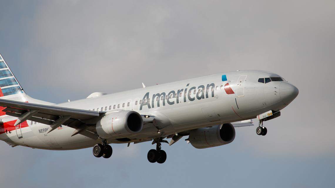 An American Airlines flight takes off from Miami.