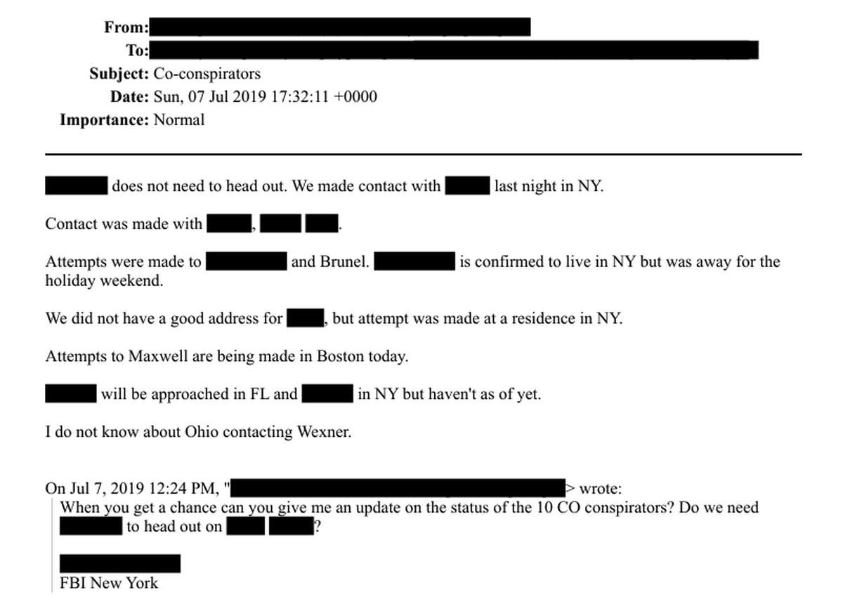 Records released by the DOJ Tuesday December 23, 2025 show at least seven names redacted from an email about potential co-conspirators with Jeffrey Epstein.
