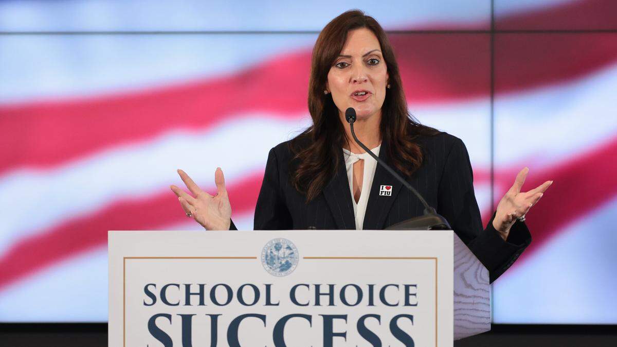 Florida International University President Jeanette M. Nuñez speaks to an audience at FIU in 2025.