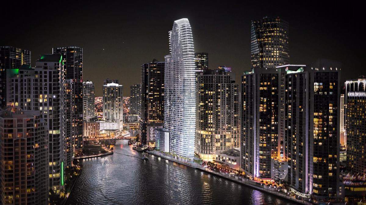 The 66-story Aston Martin Residences, rising at 300 Biscayne Blvd. Way, went under contract on four units totaling $8.75 million in May. A rendering of the completed project is shown above.