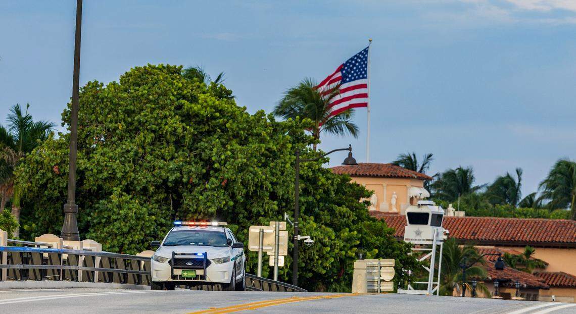 A Palm Beach police unit guards the roads around former President Donald Trump’s Mar-a-Lago Club in Palm Beach in September 2024.