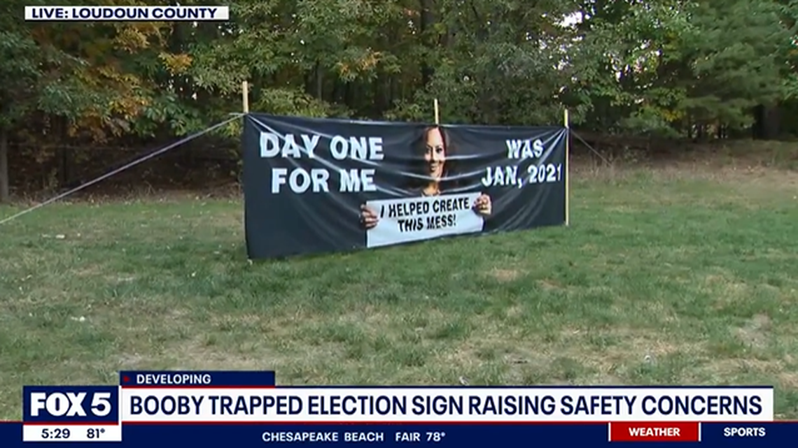 An anti-Kamala Harris banner in Virginia was reported by community members who thought it was explosive, authorities said.