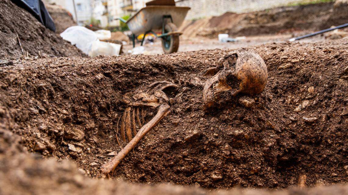More than a dozen “unusual” burials of seated remains were found during construction at a school complex in France.