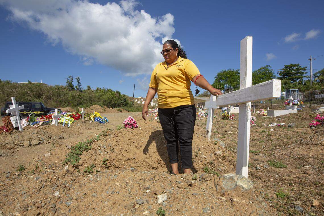 In Vieques, Marilisa Vélez García, 44, visits the grave of her mother, who died weeks after Hurricane Maria hit Puerto Rico last year. In her struggles and grief after the storm, García says, “I fell into a deep depression. I cried every single day of my life. And every time I saw my destroyed island, it filled me with so much pain.”