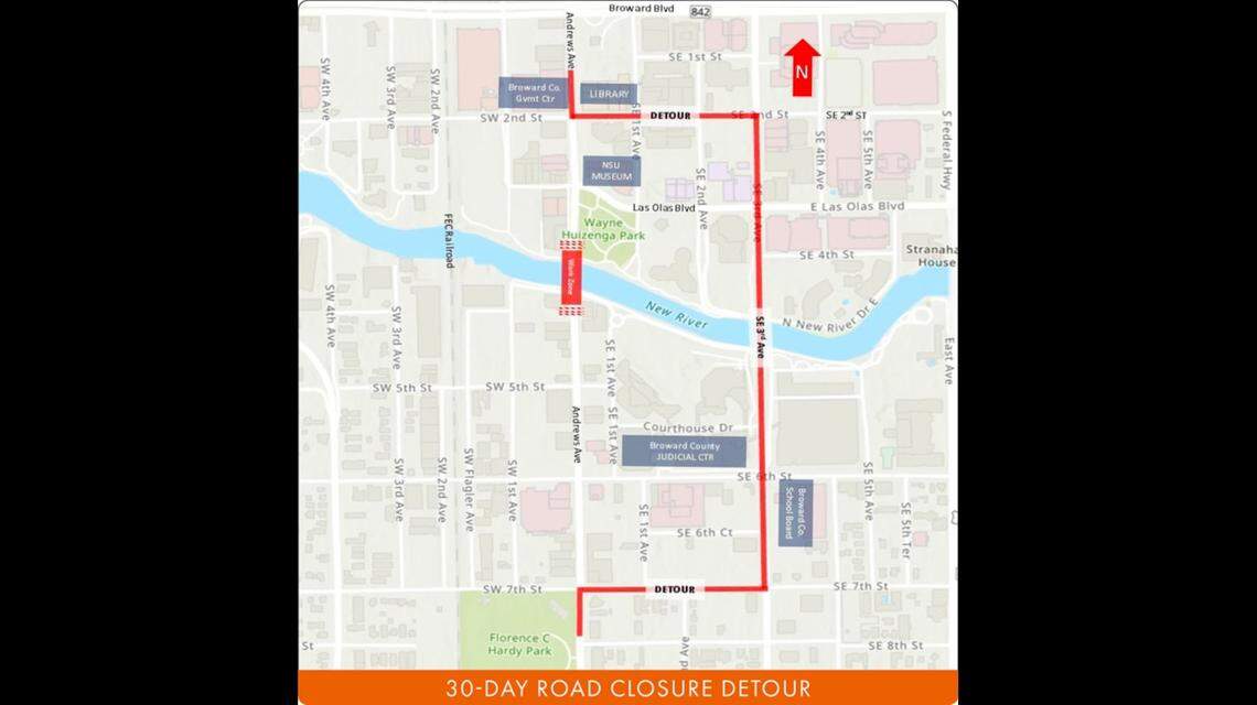 Starting Monday, the Andrews Avenue Drawbridge in downtown Fort Lauderdale is closed to vehicle and pedestrian traffic until Oct. 8. Drivers are asked to use the Southeast Third Avenue Drawbridge as an alternative.
