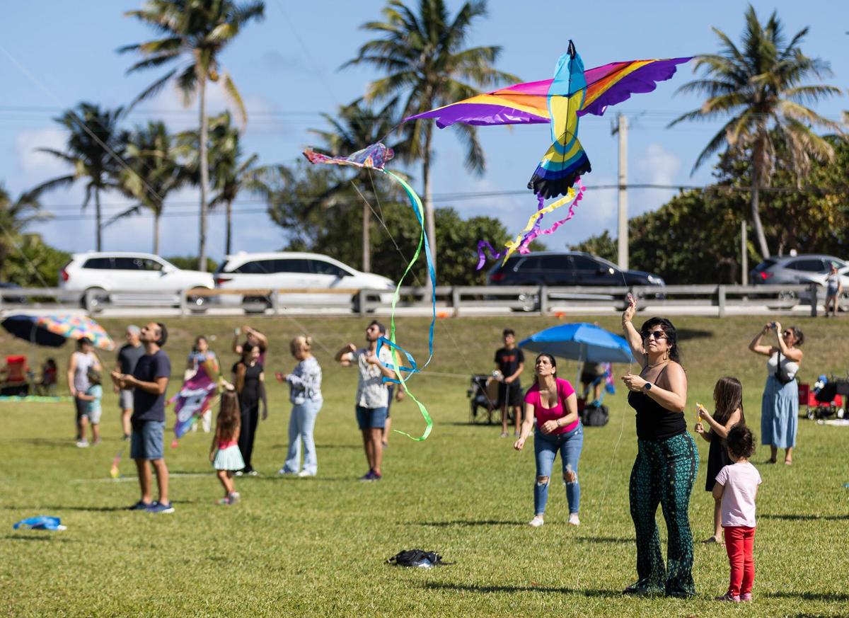 Milay Rodriguez, bottom-right, flies her kite during the 33rd Annual Kite Festival in Northeast Miami-Dade on Saturday, Feb. 15, 2025.