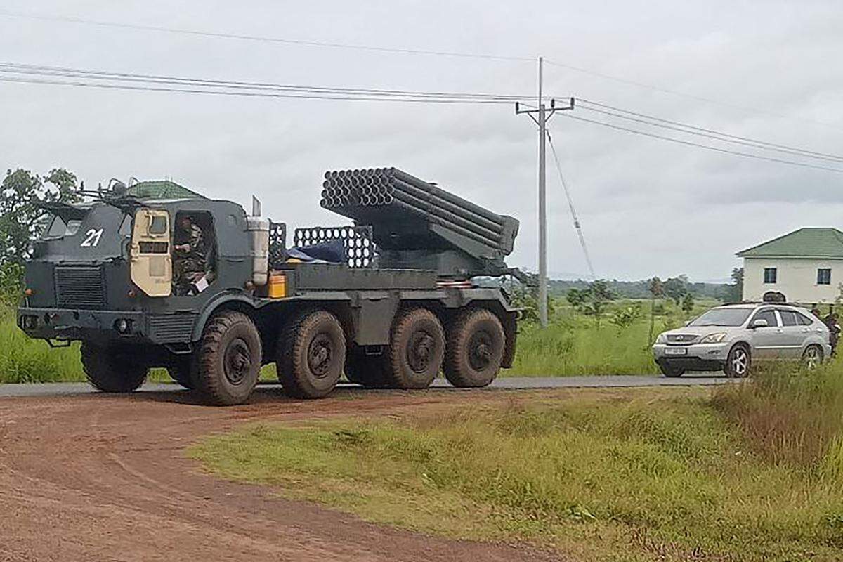 A BM-21 multiple rocket launcher, of the type used by Cuba’s armed forces, is seen here in Cambodia on July 24, 2025. 