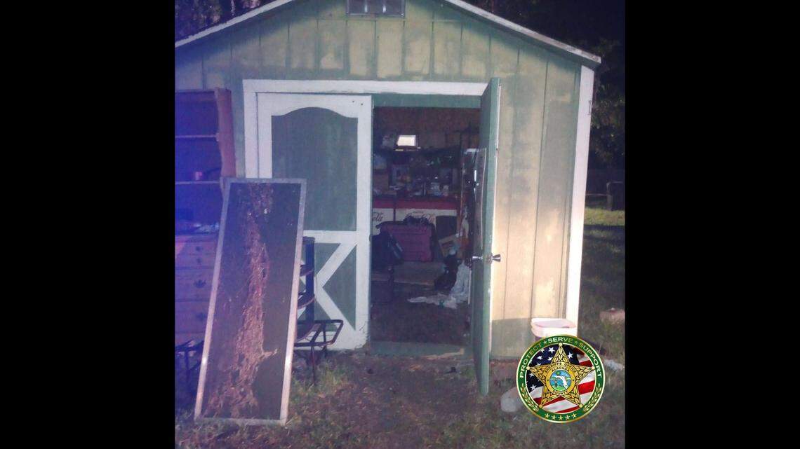 Two 5-year-old children were left “several hours” in this shed without food or water, the Alachua County Sheriff’s Office says.