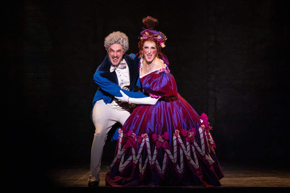“Beggars at the Feast” - (From L) Matt Crowle as Thénardier and Victoria Huston-Elem as Madame Thénardier in Les Misérables
