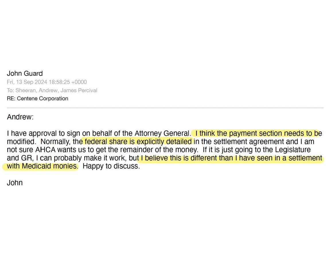 Chief Deputy Attorney General John Guard pushes back on signing the Medicaid settlement on Sept. 13, 2024.