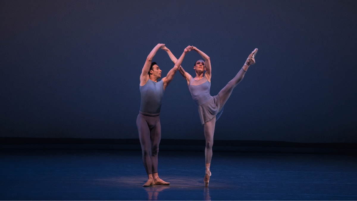 Tricia Albertson, right, performed for 26 years with MCB. Here’s she’s shown in “Chutes and Ladders” with Renato Penteado, choreographed by Justin Peck. Albertson now serves as rehearsal director for the season-opening ”Peck: In Motion.”