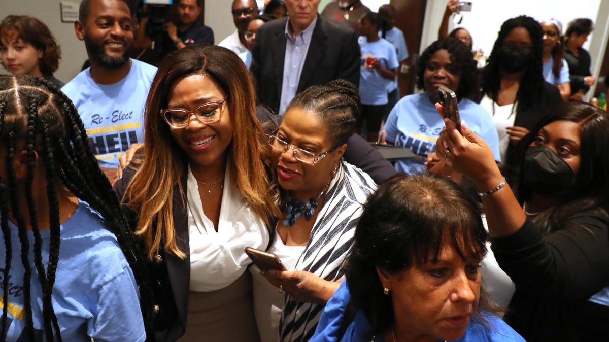 Congresswoman Sheila Cherfilus-McCormick greets her supporters during the Democratic Watch Party at Colony West Golf Club in Tamarac on Tuesday, Aug. 23, 2022. Cherfilus-McCormick won the Democratic primary for the U.S. House in Florida’s Congressional District 20.