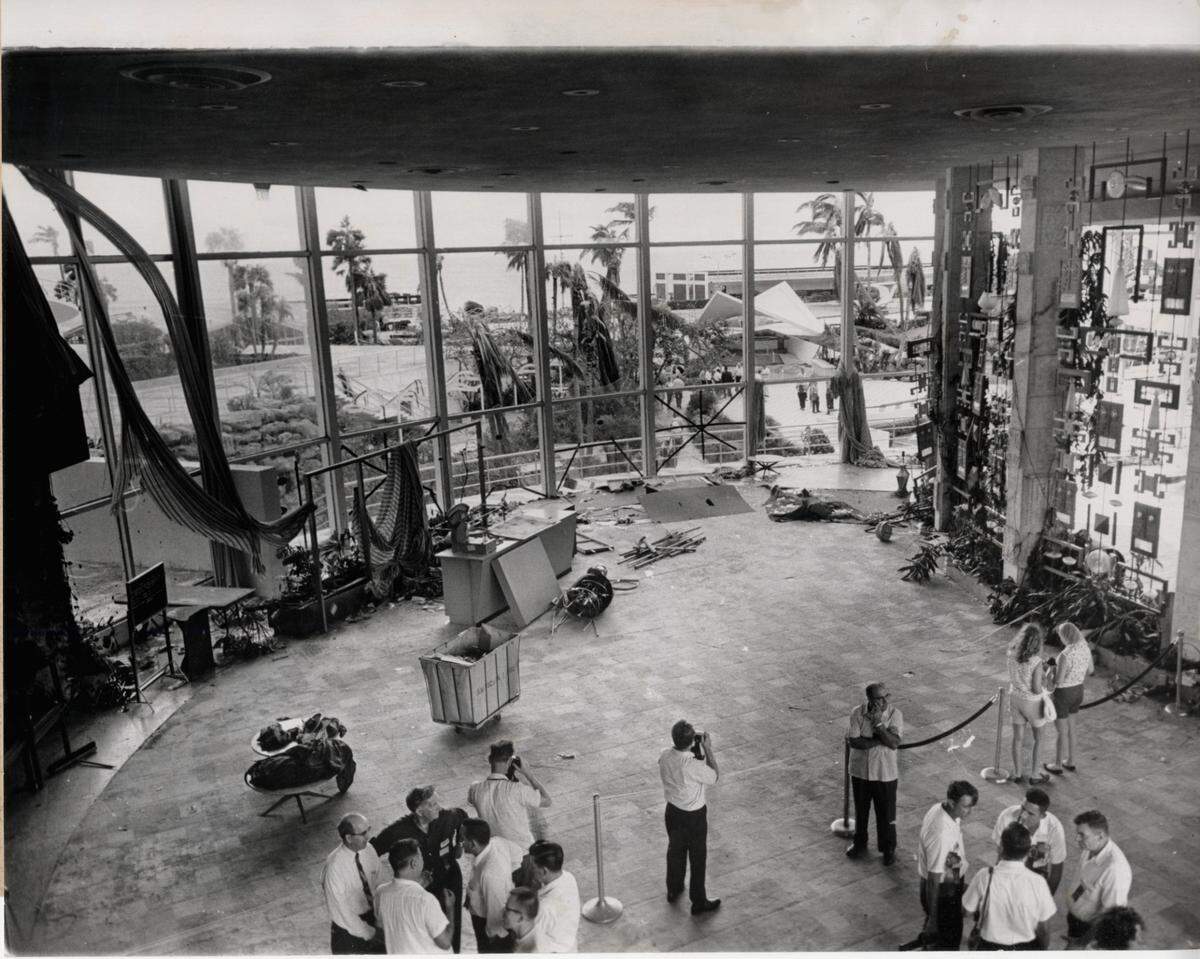 The Americana lobby after Hurricane Cleo in 1964.