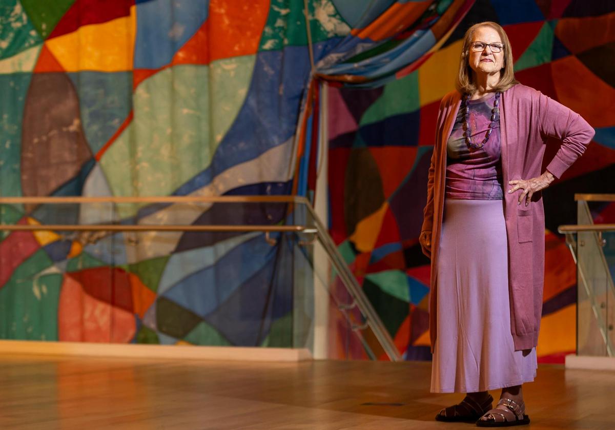 Diane Camber stands next to Ulla von Brandenburg’s ‘Things Are Thoughts, Day, 2024’ and ‘Things Are Thoughts, Night, 2024’ inside the Bass Museum of Art on Wednesday, Nov. 13, 2024, in Miami Beach, Fla. Camber served as the museum’s executive director from 1980 to 2007; it is now celebrating its 60th anniversary.
