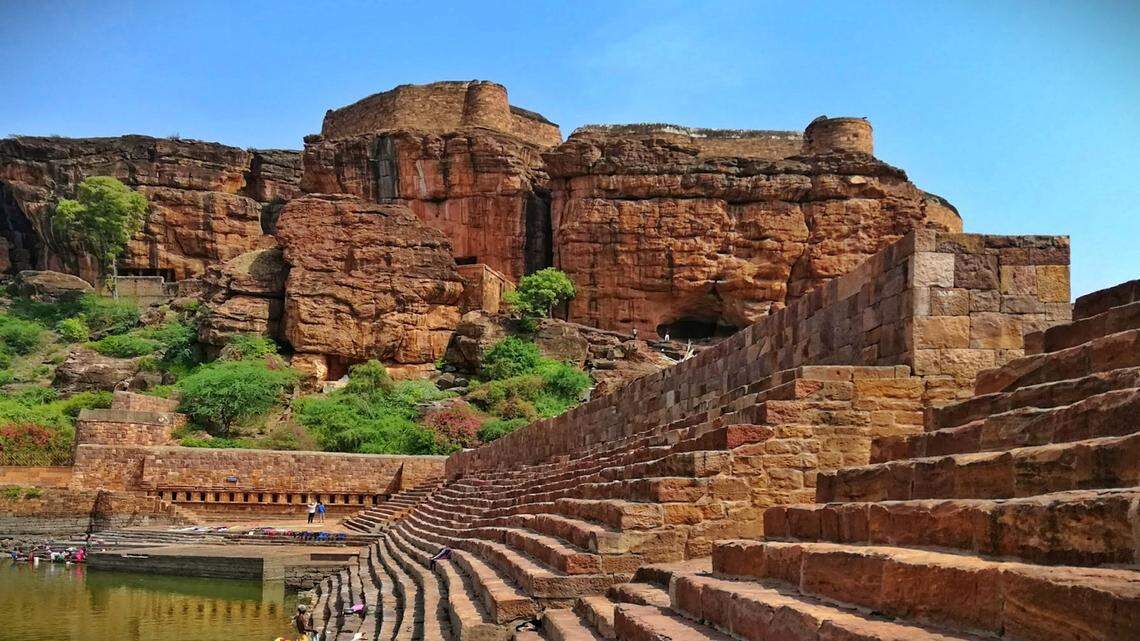 Badami Fort sitting above the cave temple in Badami, Karnatake.