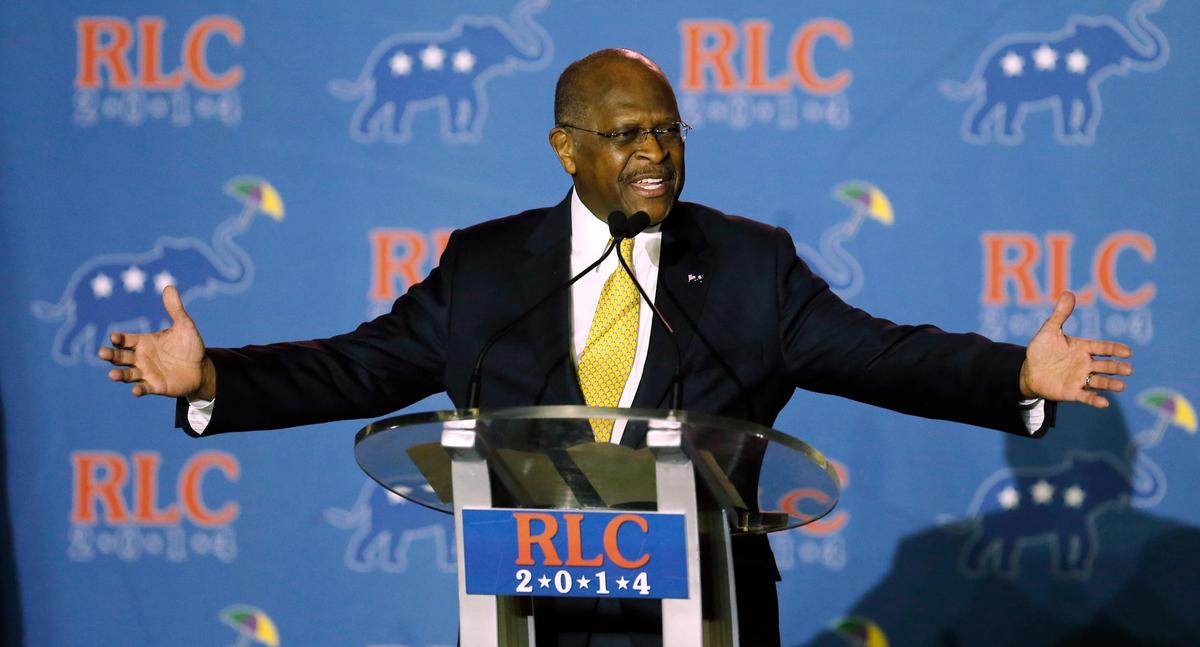 Herman Cain addresses the Republican Leadership Conference in New Orleans in May, 2014.