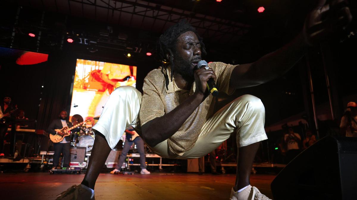 Jamaican singer Buju Banton delivers a high-energy performance during the 19th annual Best of the Best International Music Festival at Bayfront Park in downtown Miami, Sunday, May 25, 2025. Concert goers responded with raised fists and cell phones.