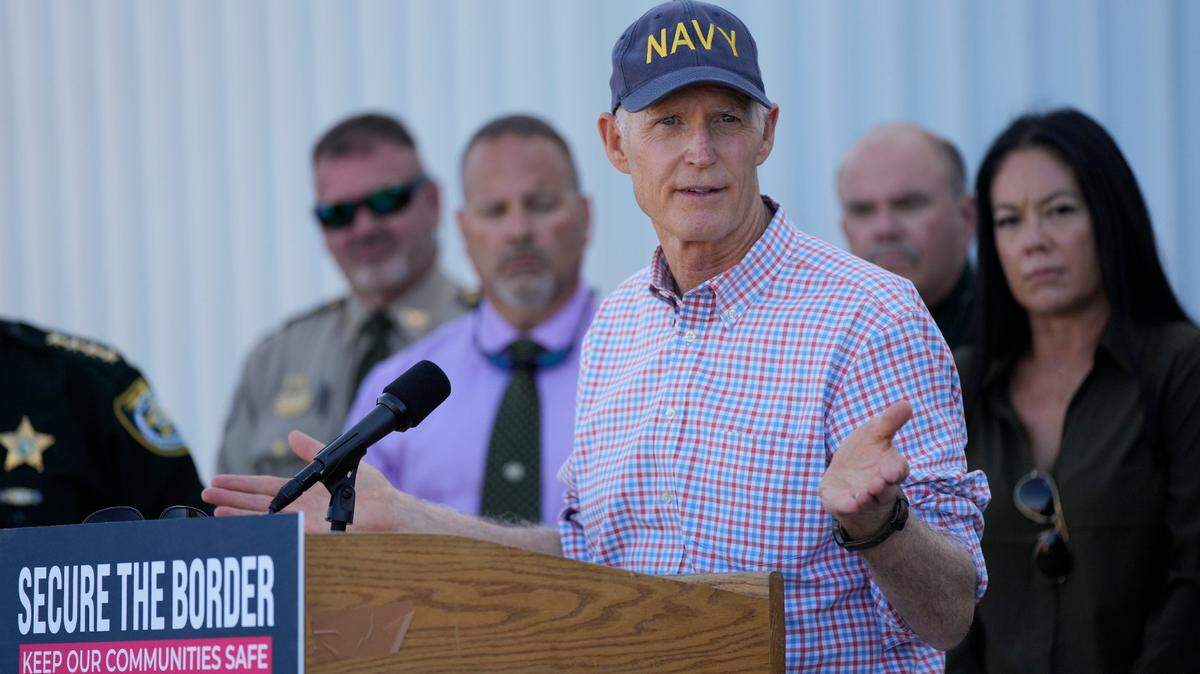 U.S. Sen. Rick Scott, R-Fla., speaks during a press conference on immigration and border security on Thursday, Jan. 19, 2023, in Marathon, Florida. Increasing numbers of Cuban and Haitian migrants have attempted the risky Florida Straits crossing in recent months to illegally enter the Keys Island chain and other parts of the state as inflation soars and economic conditions deteriorate in their home countries.