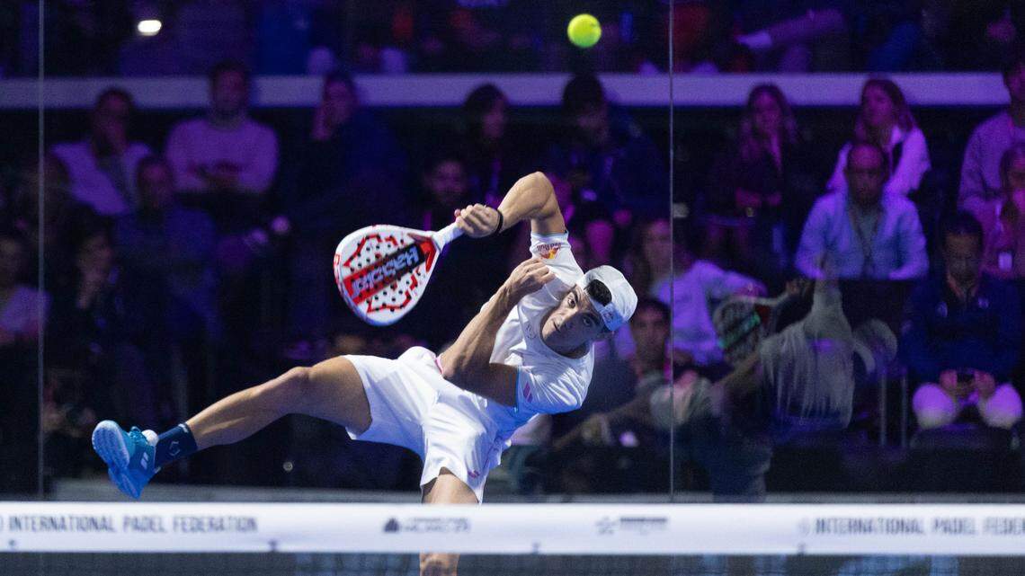 Juan Lebron (ESP) during semifinal of Premier Padel Milano P1 at Allian Cloud Milano, on December 7, 2024 during Premier Padel Milano P1, Padel match in Milan, Italy, December 07 2024 (Photo by Valerio Origo/IPA Sport / ipa-agency.net/IPA/Sipa USA)