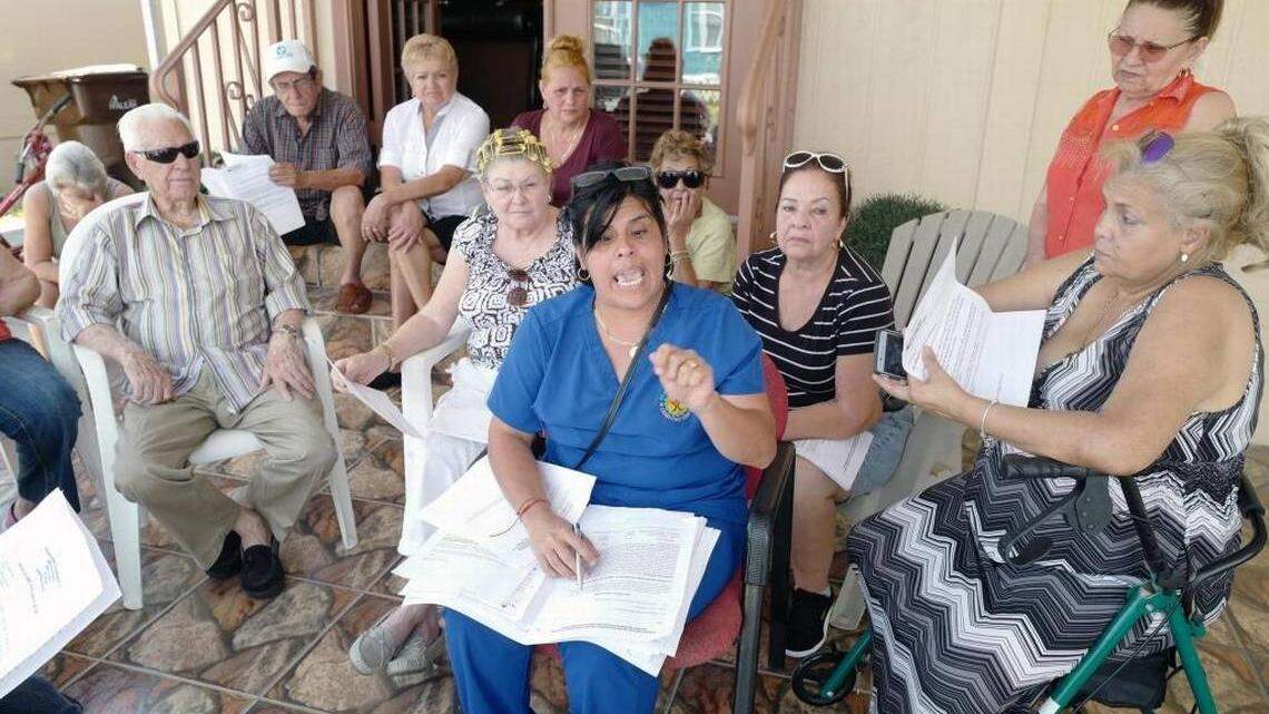 Naimy Vasconsellos and a group of mobile home owners at Hialeah's Sunny Gardens Mobile Park received notice on April 2 that they will either have to move out or be evicted by Nov. 30.  New owners bought the mobile home park and now want to change the land's use. The mobile home owners, photographed on April 10, 2018,  own their homes, but not the land.