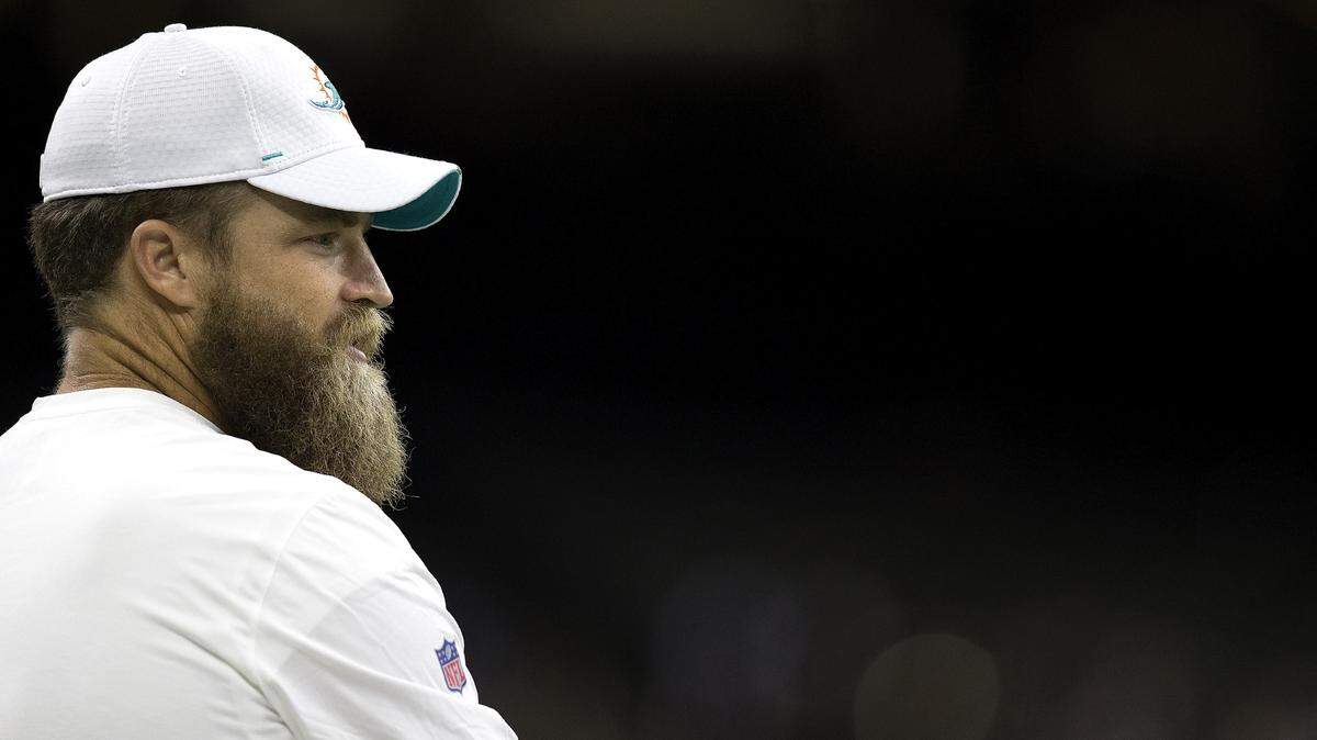 Ryan Fitzpatrick, shown on the sideline during Thursday’s preseason game in New Orleans, will start Week 1 for the Dolphins.