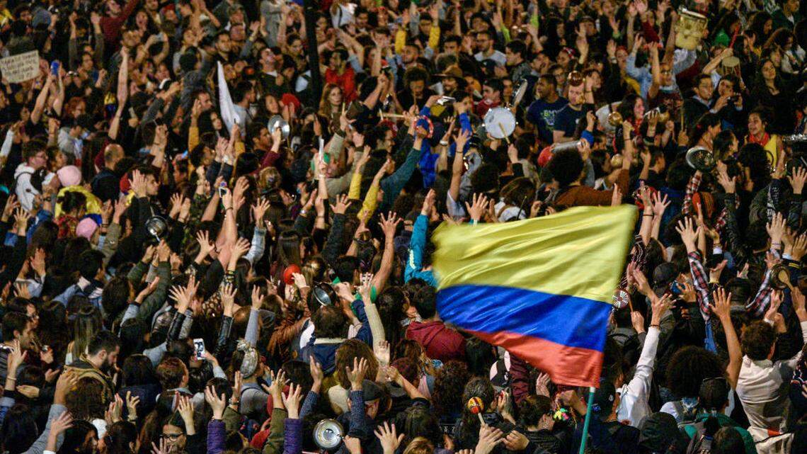 In November, demonstrators make noise with pots in Bogota during a protest against the government of Colombian President Ivan Duque, demanding he address security, corruption and economic inequality.