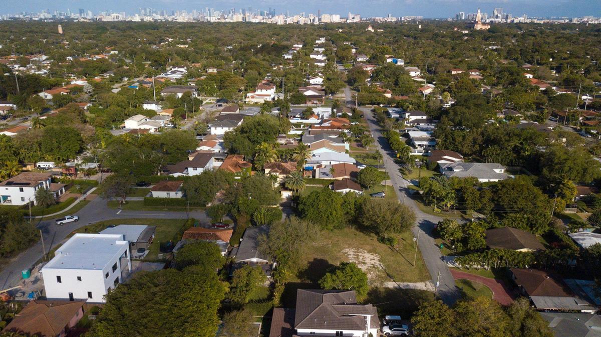 A drone’s-eye view of the century-old, unincorporated Schenley Park neighborhood shows its low-density, single-family character.