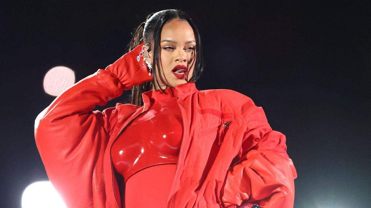 Rihanna performs during her 13-minute set at halftime of Chiefs’ Super Bowl win over the Eagles in Glendale, Ariz.