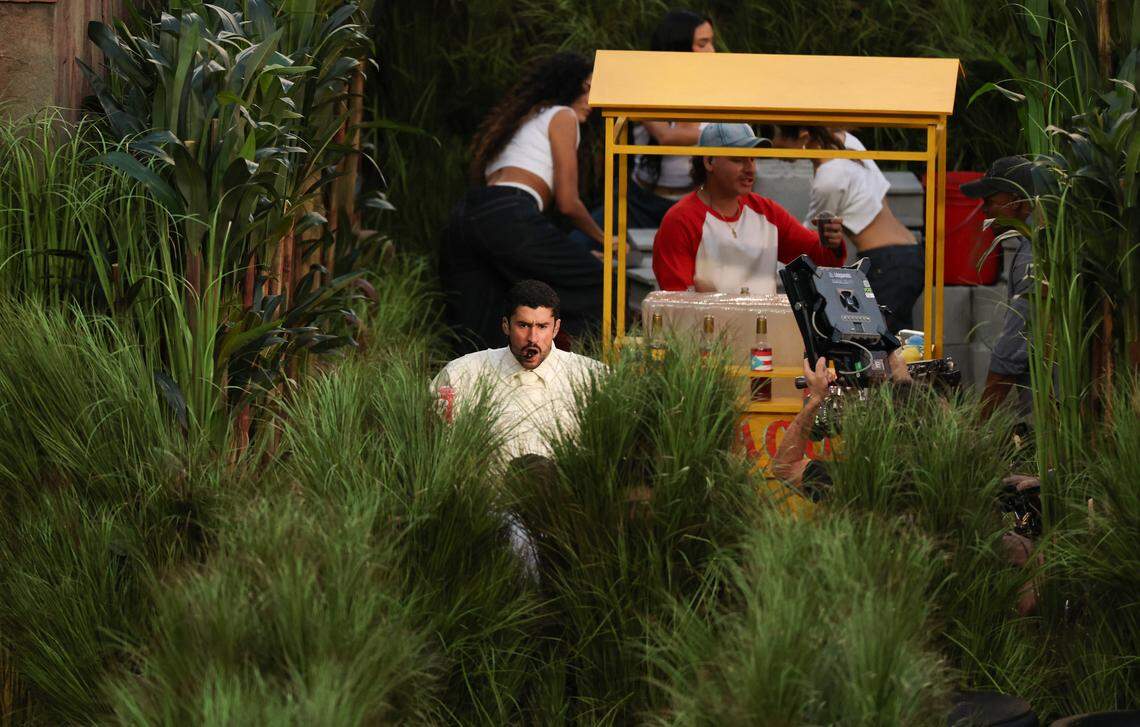 Puerto Rican singer Bad Bunny performs during Super Bowl LX Patriots vs Seahawks Apple Music Halftime Show at Levi's Stadium in Santa Clara, California on February 8, 2026. 