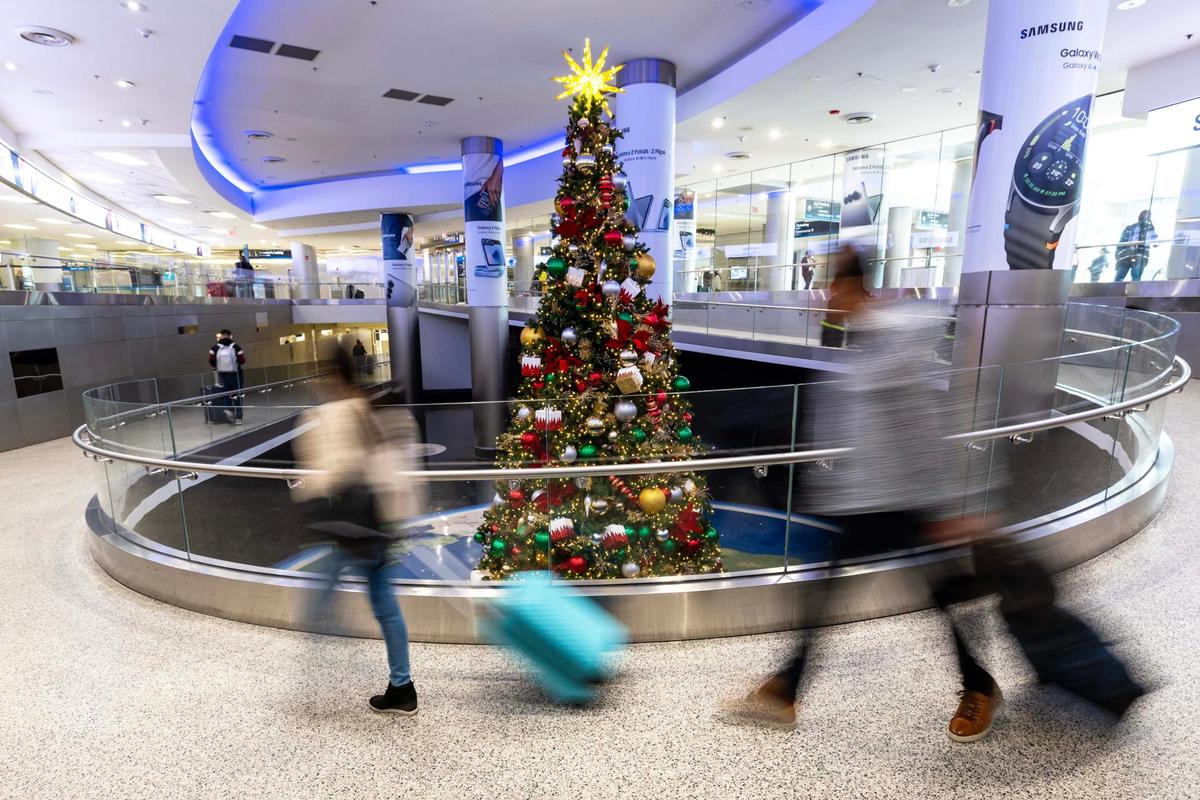 The holiday decorations near U.S. Customs at Miami International Airport on Thursday, Nov. 21, 2024.