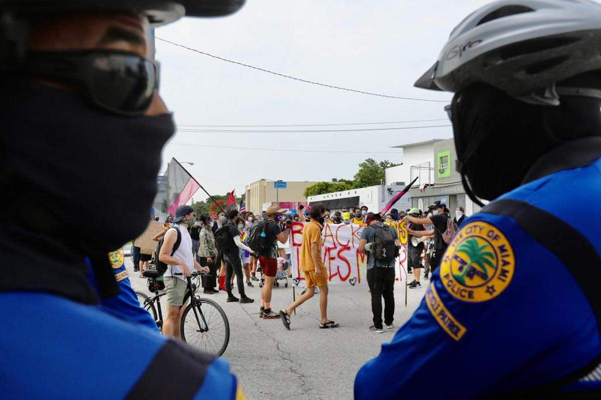 City of Miami Police in Wynwood during the “Pride riot” on Sunday on June 28, 2020, marking the 51st anniversary of the beginning of the 1969 Stonewall Riots in New York City to advance LGBT rights.