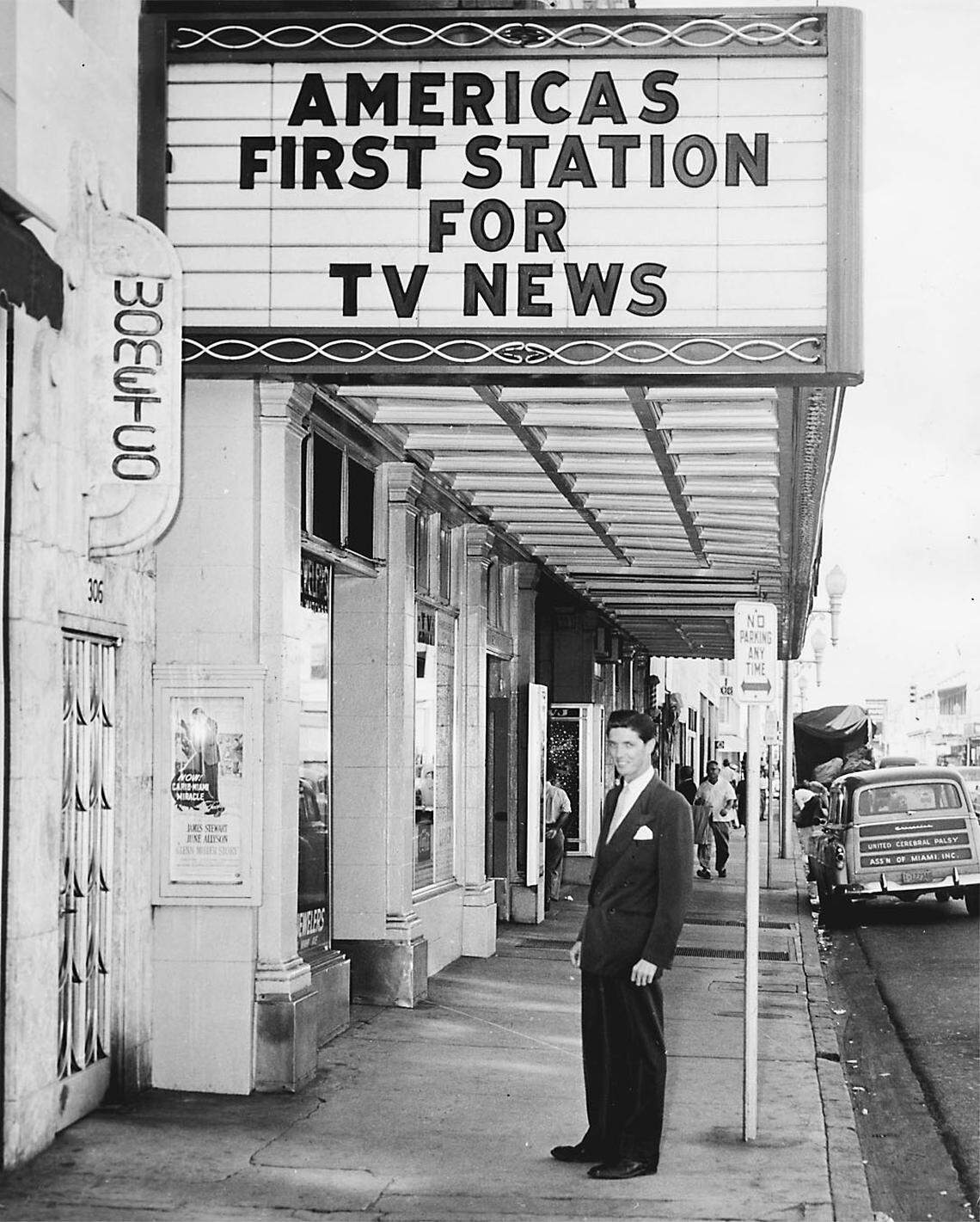 Ralph Renick, WTVJ News Director, Standing in Fron tof WTVJ Marquee. Photo credit: Bernard Blynder