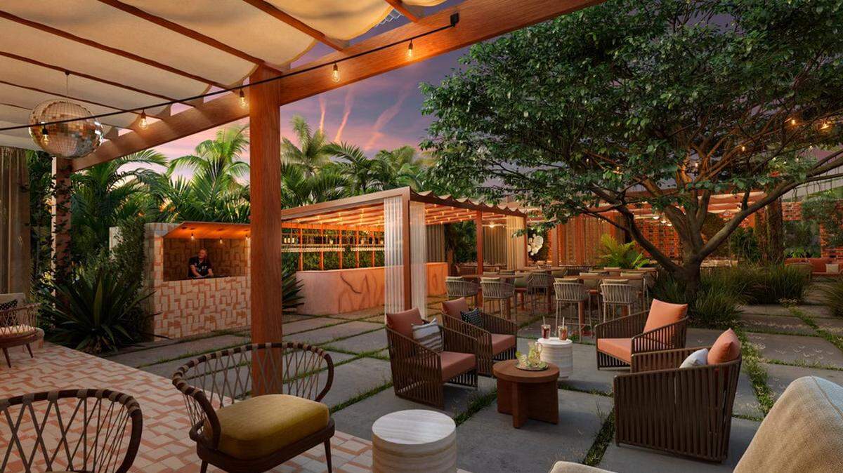 A rendering shows the outdoor lounge area for Fooq’s, which is reopening after three years.