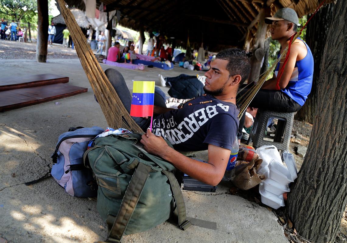 Mariano Romero is among a group of 160 Venezuelans who remain at a provisional camp outside of the Tienditas international bridge near Cúcuta, Colombia.