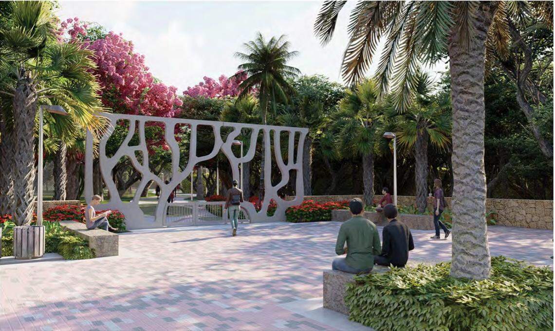 A rendering shows the proposed 79th Street entrance to North Beach Oceanside Park as part of a redesign of the Miami Beach park.