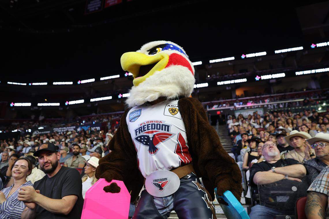 Freddie, the Florida Freedom mascot, at a PBR Camping World Teams event.