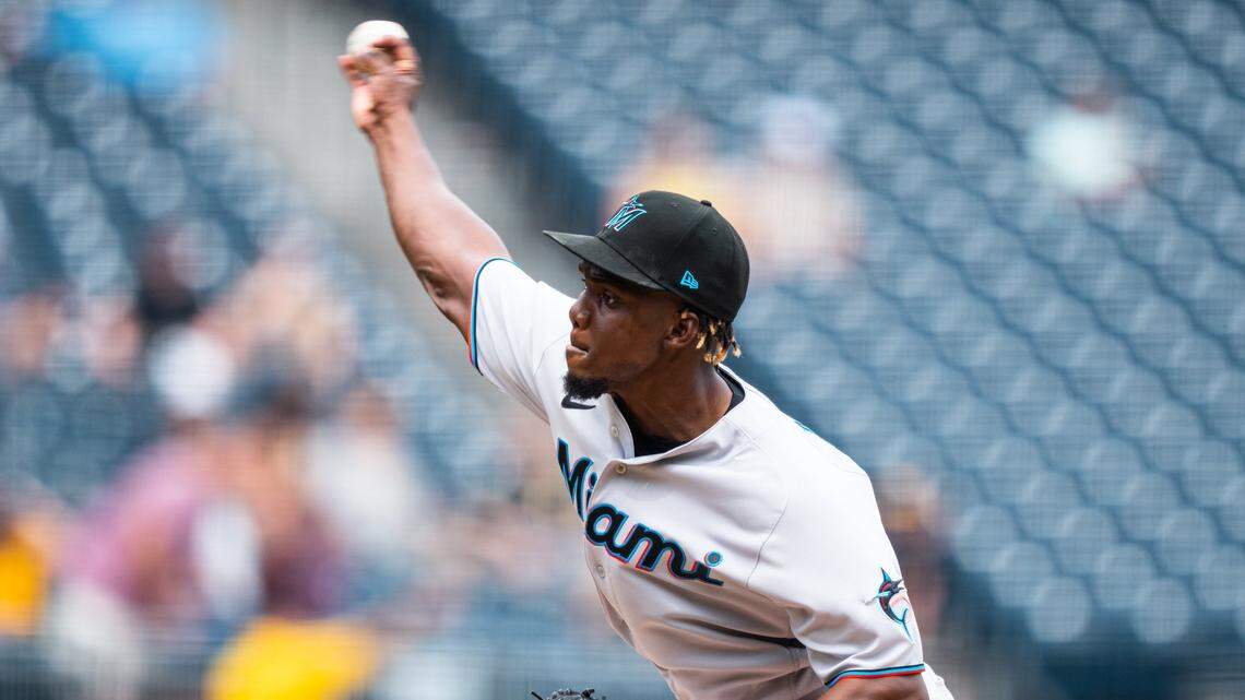 Miami Marlins pitcher Huascar Brazoban throws in the seventh inning against the Pittsburgh Pirates on Sunday, June 24, 2022, at PNC Park in Pittsburgh, Pennsylvania.