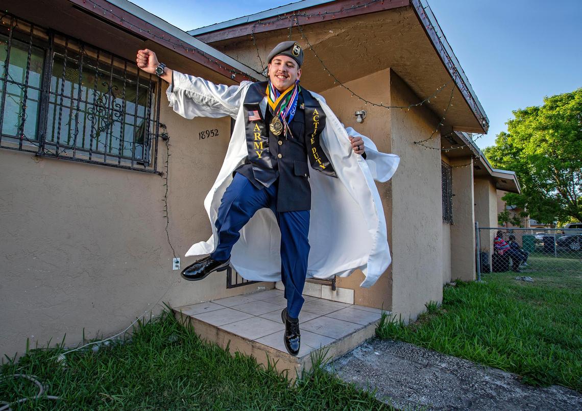 North Miami Beach senior Miguel Lopez, 17, at his home in the Cutler Bay area of Miami-Dade County.