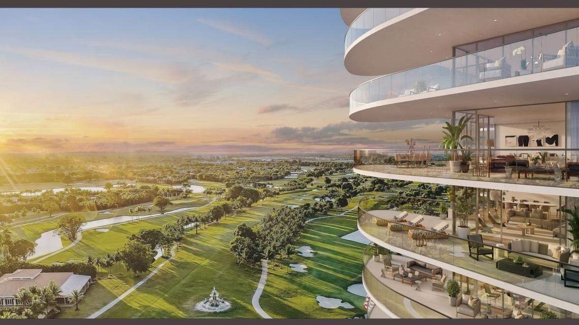 A rendering by PPKS of Doral of the proposed Doral International Towers, a residential and commercial complex on the grounds of former President Donald Trump’s Doral resort.
