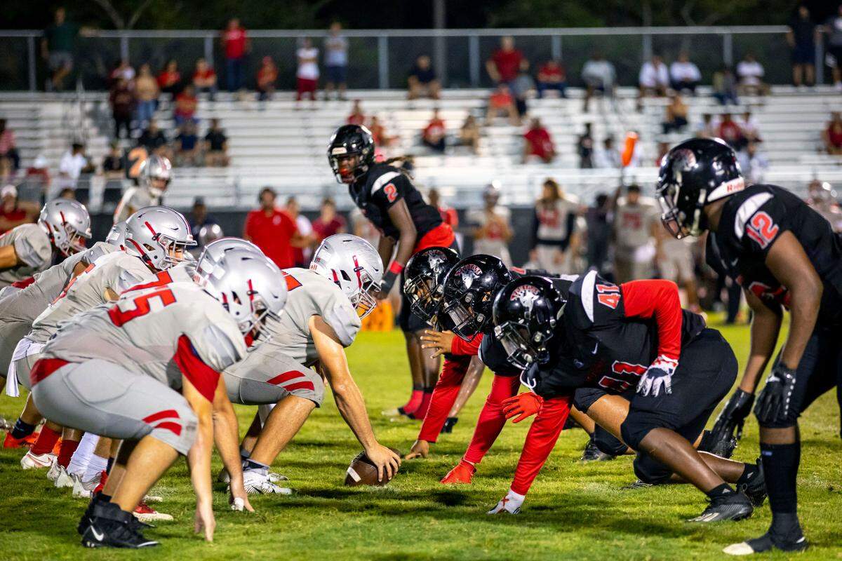 Doral Academy faces off against Miami Southridge during an high school football game at South Ridge Park in Miami, Florida, on Friday, September 24, 2022.