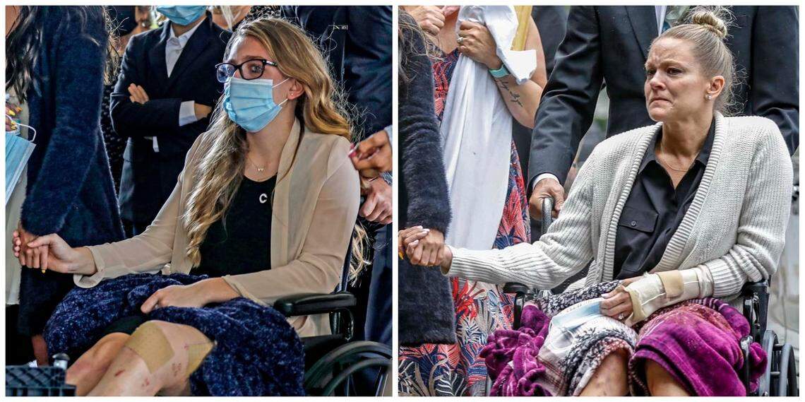 Deven Gonzalez, 16, and Angela Gonzalez, the daughter and wife of Edgar Gonzalez, attend his funeral in Palmetto Bay on July 23, 2021.