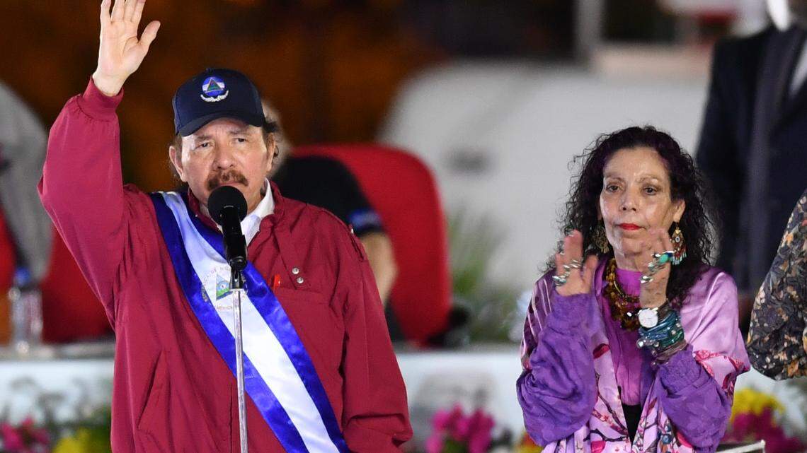 Nicaraguan President Daniel Ortega (L) and Vice President Rosario Murillo attend the swearing-in ceremony for a new presidential term in Managua, Nicaragua, on Jan. 10, 2022.