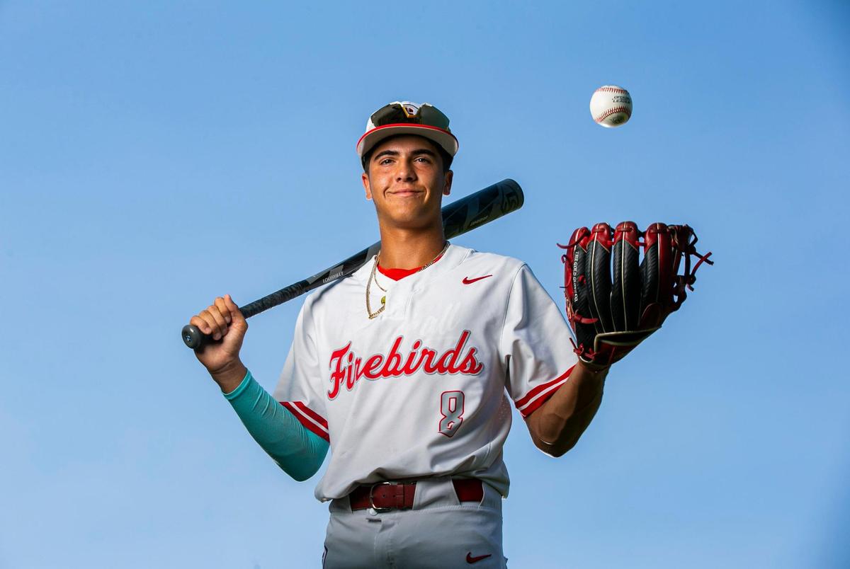 Dade Baseball Pitcher of the Year Adrian Santana, from Doral Academy Preparatory School, is photographed at A.D. Barnes Park in Miami, Florida on Wednesday, May 18, 2022.