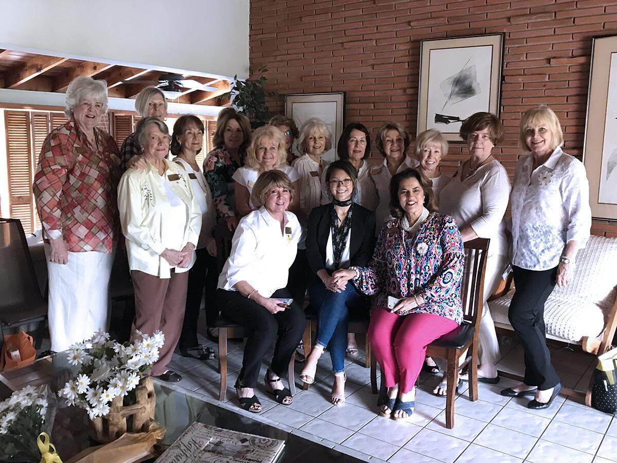 Autumn-Jade Stoner, center, of Palmer Trinity School recently received the $2,500 Star Scholarship from the Philanthropic Educational Organization (PEO) Sisterhood. She is pictured above with members of the PEO Sisterhood Chapter A in Miami. 