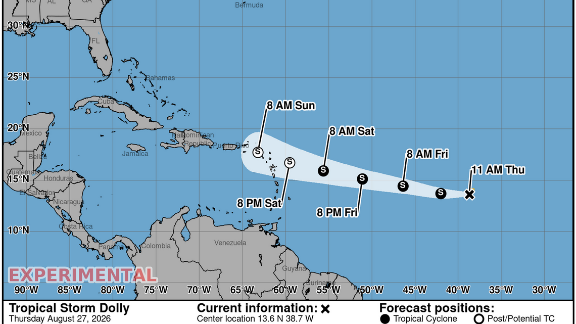 Newly formed Tropical Storm Dolly could bring rain to Caribbean after it weakens