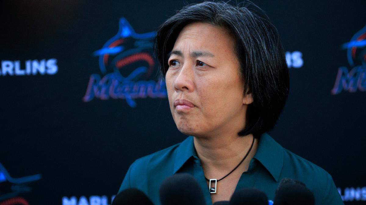 Miami Marlins General Manager Kim Ng speaks to the media before the first full-squad spring training workout at Roger Dean Stadium on Monday, March 14, 2022 in Jupiter, FL.