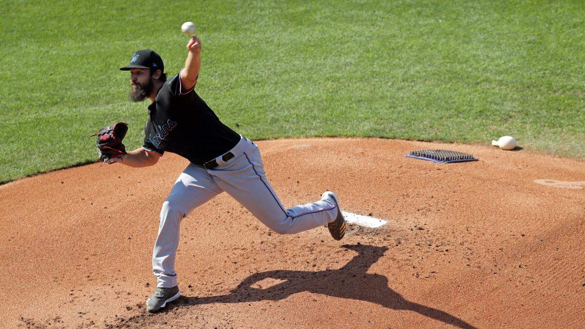 Starting pitcher Caleb Smith #31 of the Miami Marlins throws a pitch in the first inning during a game against the Philadelphia Phillies at Citizens Bank Park on July 25, 2020 in Philadelphia, Pennsylvania. The 2020 season had been postponed since March due to the COVID-19 pandemic.