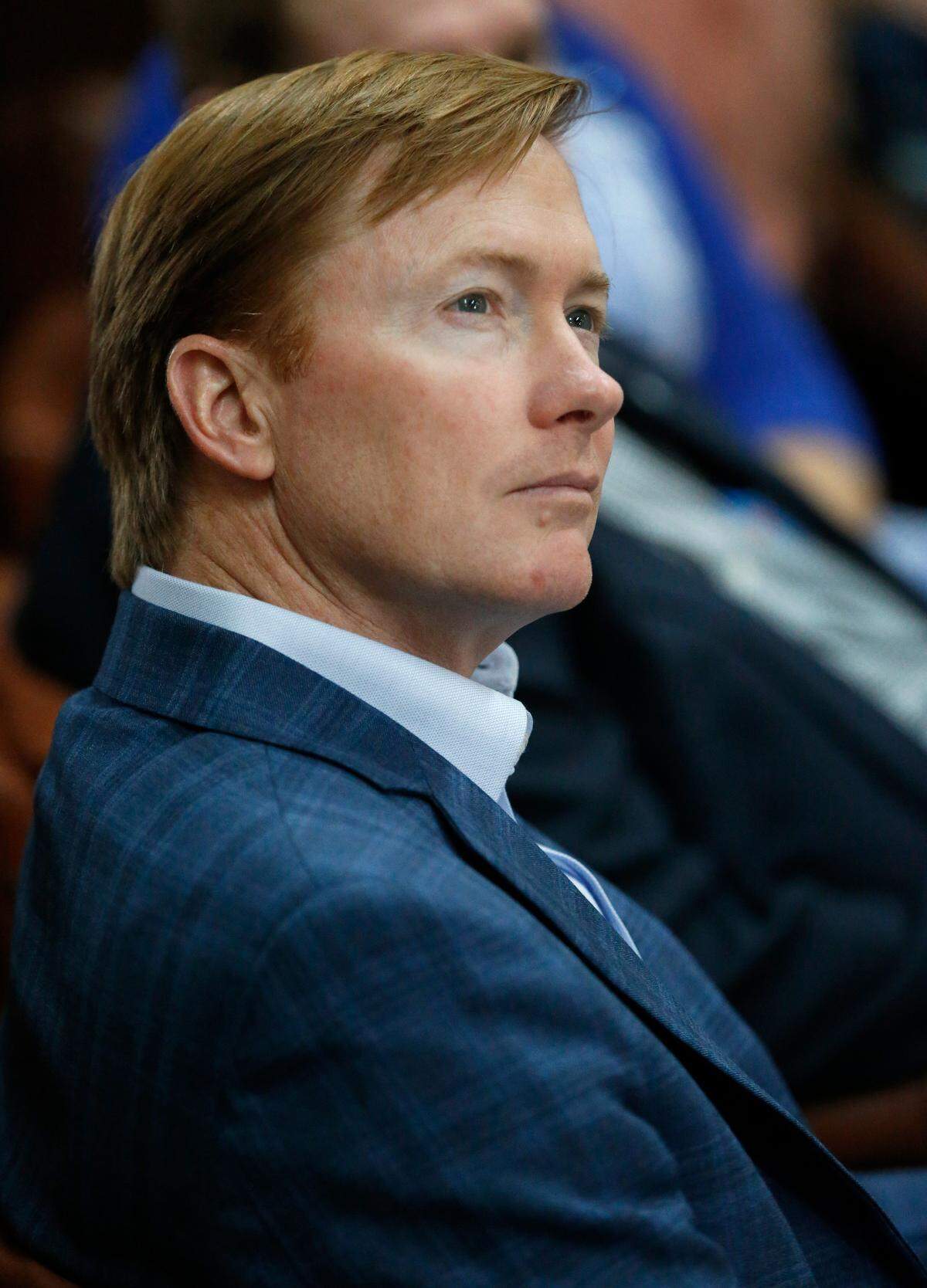 Republican gubernatorial candidate Adam Putnam listens before speaking to members of the Bay Of Pigs Veterans Association, Thursday, Aug. 2, 2018, at the Brigade 2506 Museum and Library in Miami.